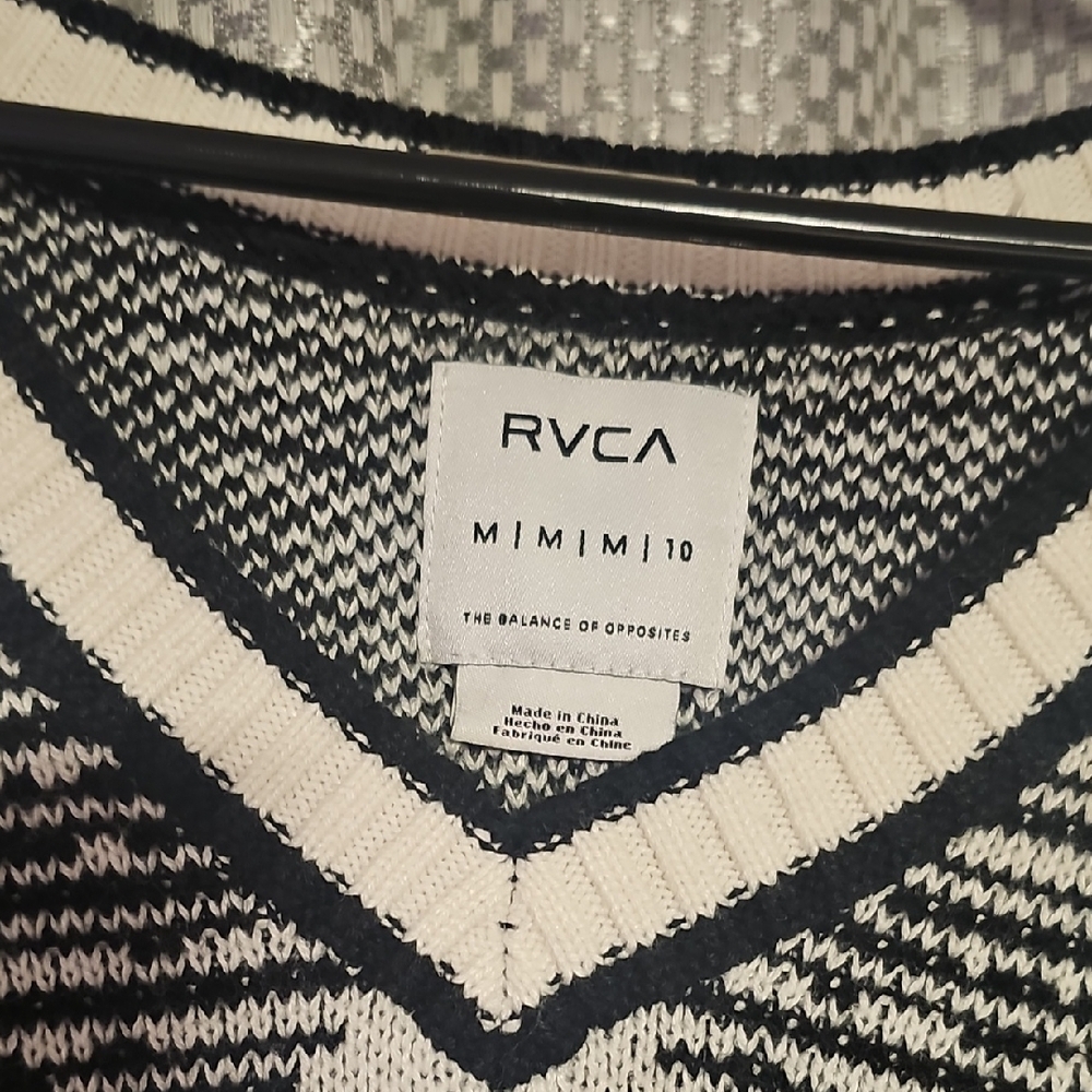RVCA Women's V-Neck Sweater Vest in Black and White - Picture 2 of 2